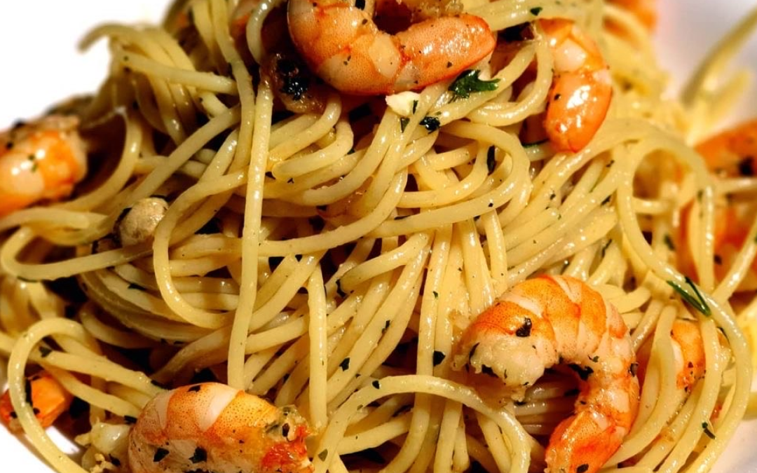 Espaguetis con Langostinos Nunos