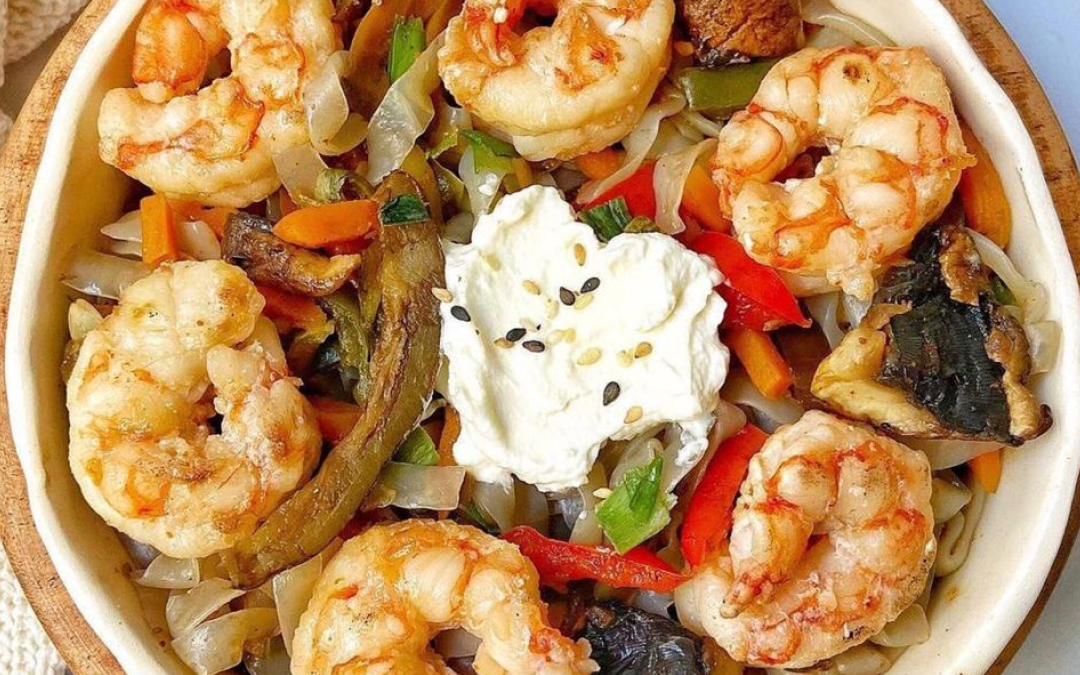 Pasta keto con langostinos