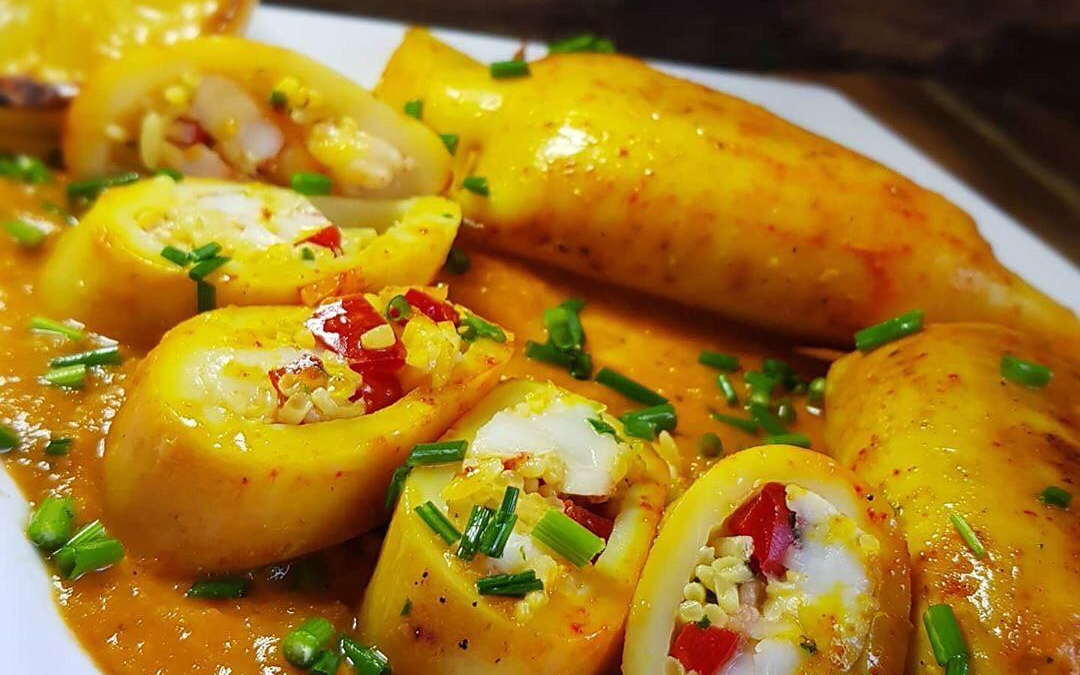Calamares rellenos con langostinos